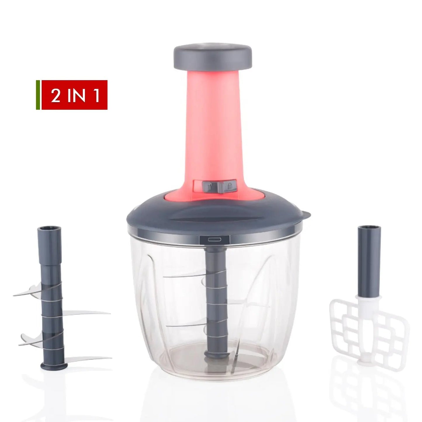 5368 1100 Ml 2 In 1 Push Up Chopper With Blender Affixed With 6 Sharp Blade Vegetable And Fruit Cutter With Easy Push And Chop Button - Loopni