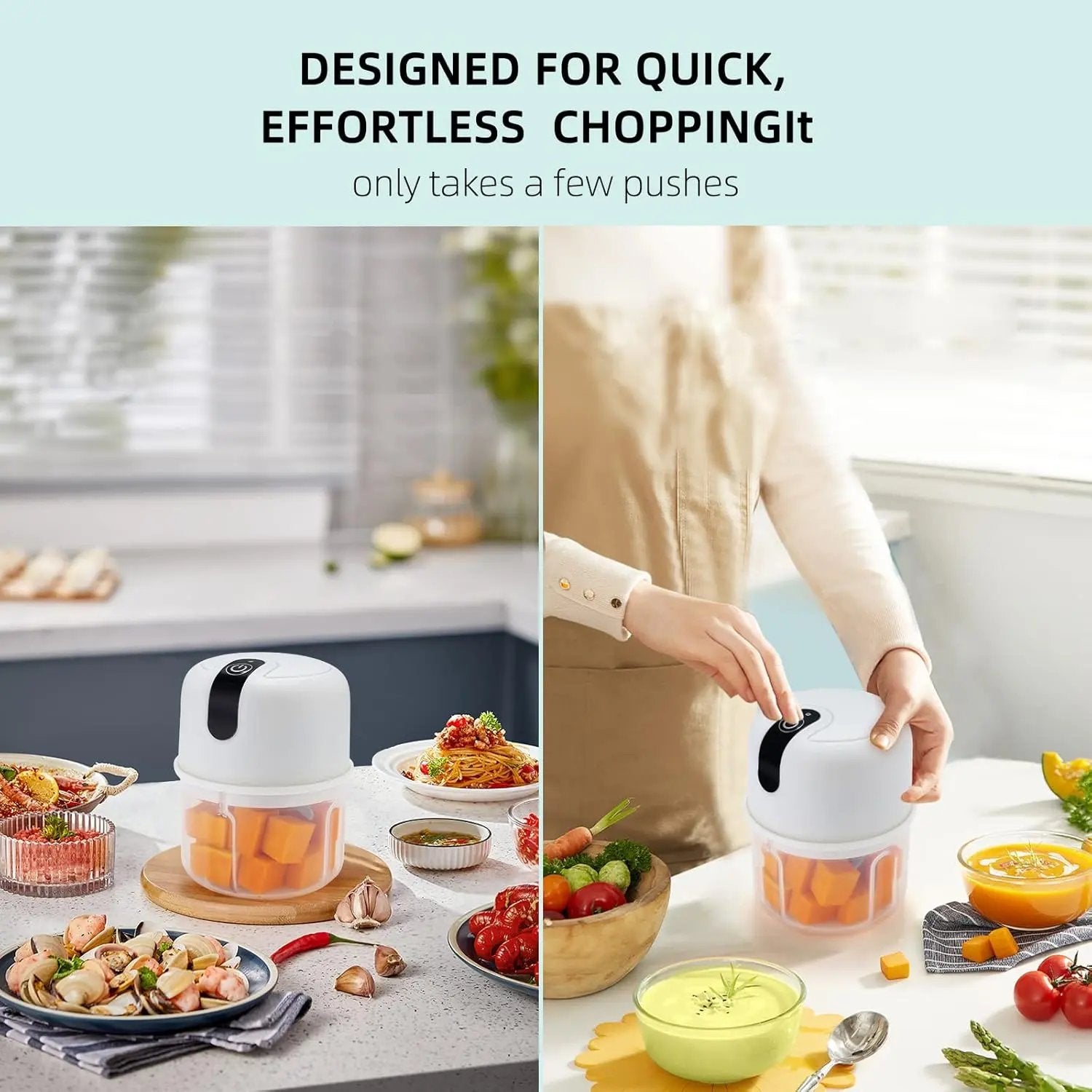 Wireless Usb Rechargeable Mini Electric Garlic Machine  Chopper 3 Blades (250ml) - Loopni
