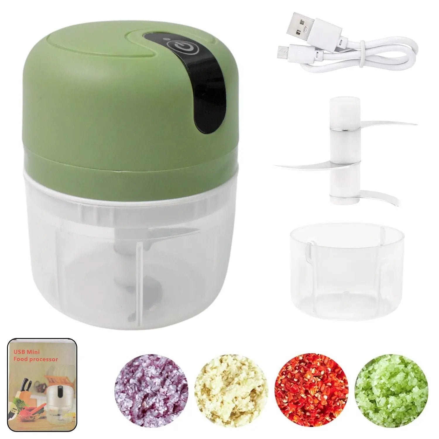 Wireless Usb Rechargeable Mini Electric Garlic Machine  Chopper 3 Blades (250ml) - Loopni