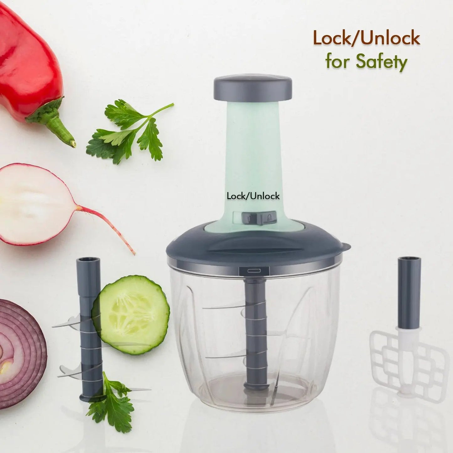 5368 1100 Ml 2 In 1 Push Up Chopper With Blender Affixed With 6 Sharp Blade  Vegetable And Fruit Cutter With Easy Push And Chop Button