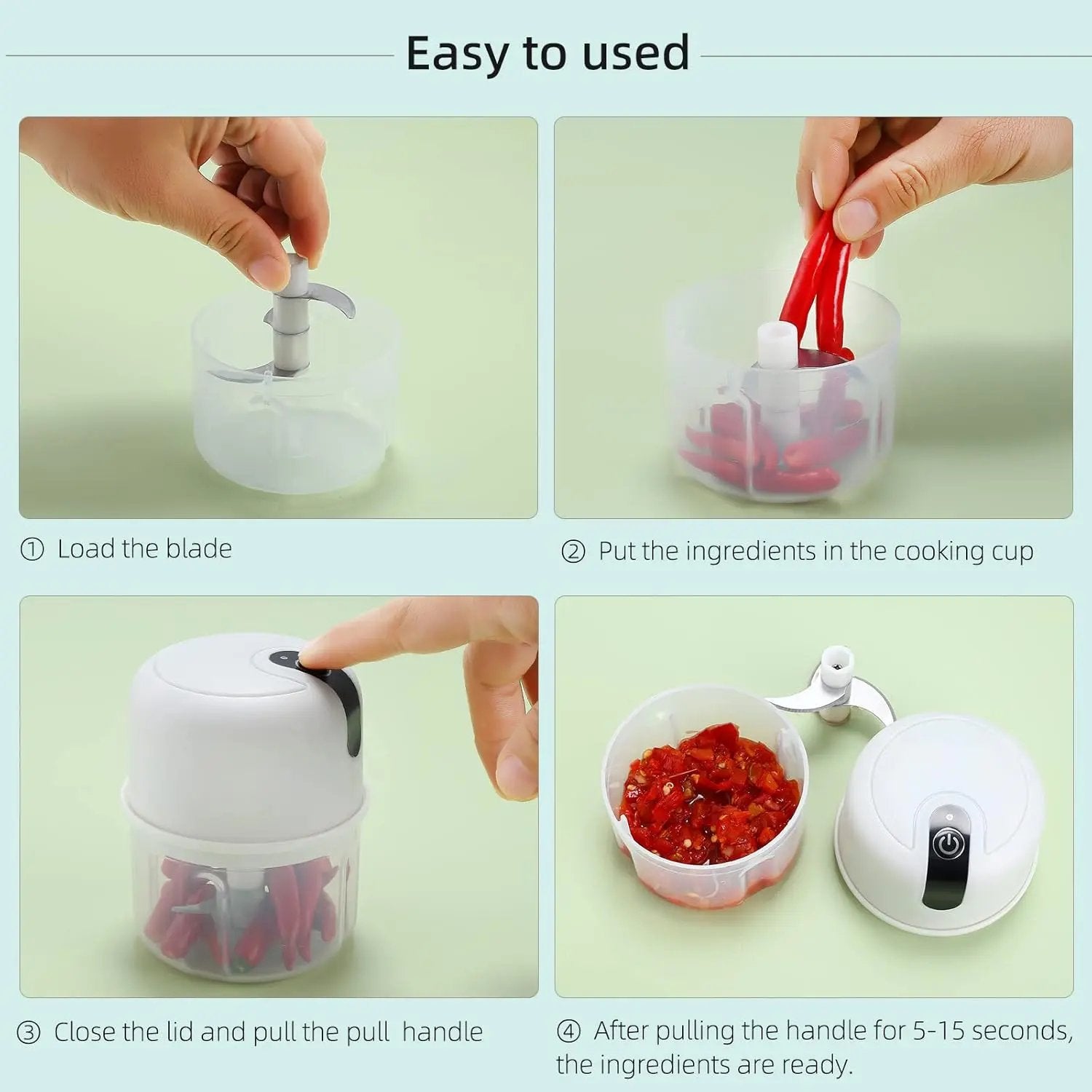 Wireless Usb Rechargeable Mini Electric Garlic Machine  Chopper 3 Blades (250ml) - Loopni