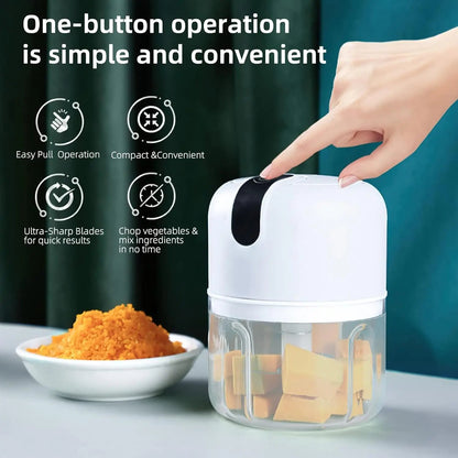 Wireless Usb Rechargeable Mini Electric Garlic Machine  Chopper 3 Blades (250ml) - Loopni